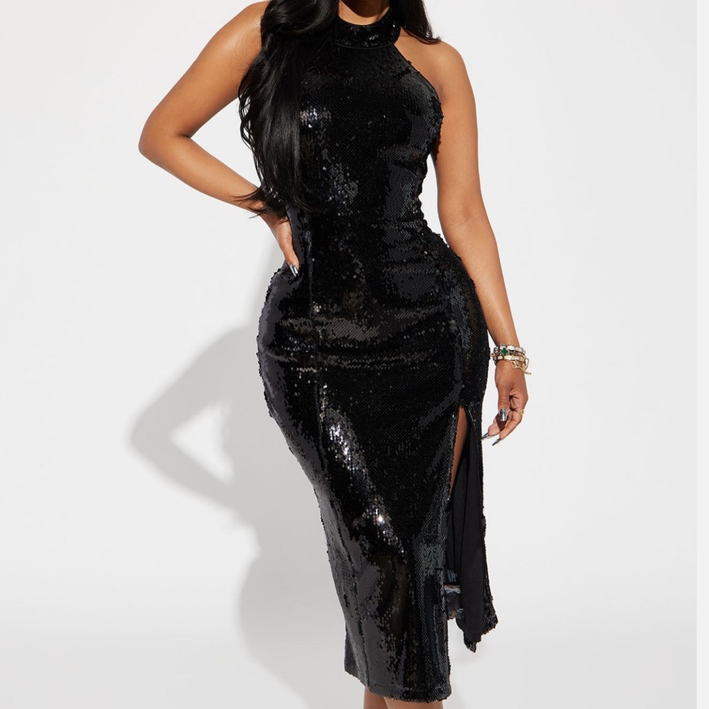 Elegant Black Sequin Midi Dress Size M